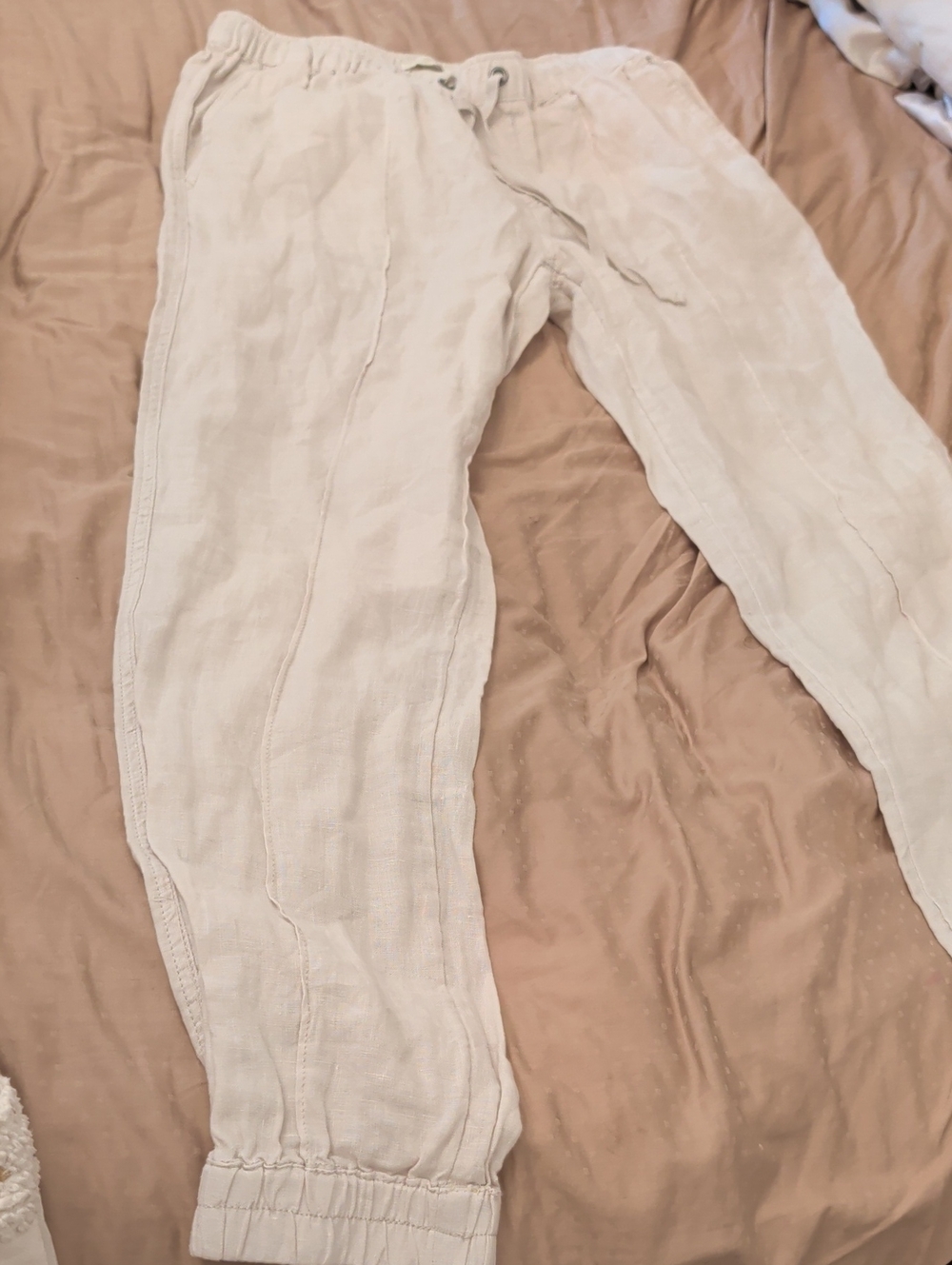 Cynthia Rowley Soft Beige Linen Drawstring Joggers
